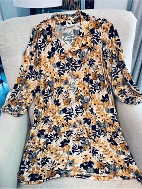 Susan Graver Caramel and Smoke Liquid Knit Duster with Blouson Sleeve (M) NWT